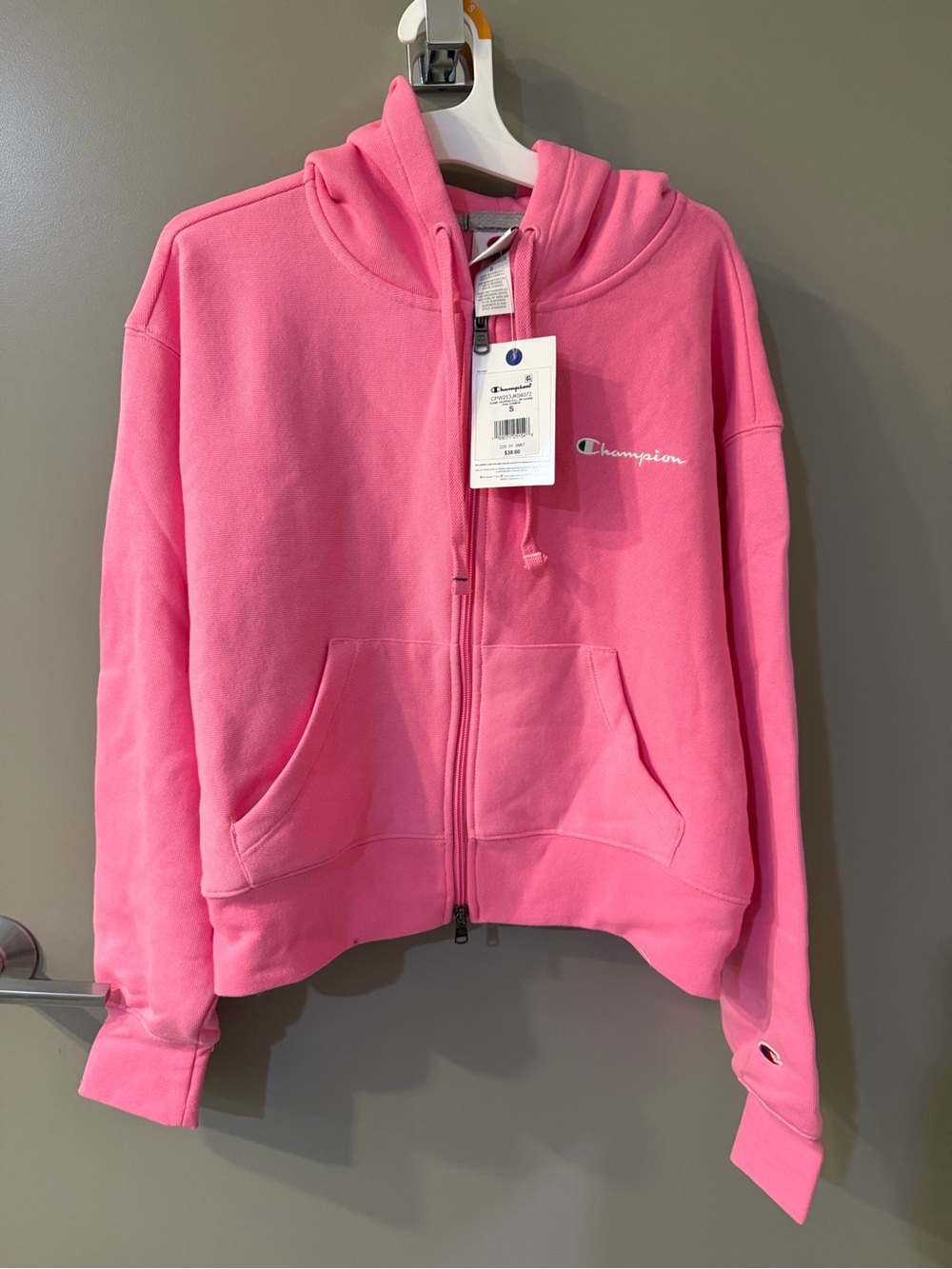 NWT Champion iconic Pink cosmos Cropped Full Zip Hoodie Size S